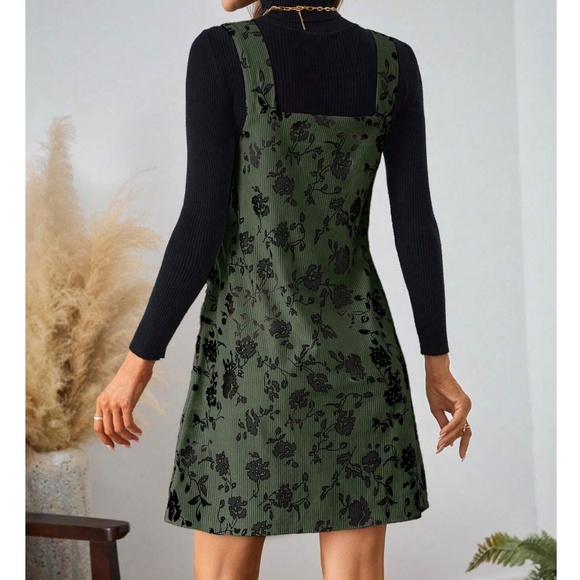 Boho Floral print Corduroy Sleeveless Mini Dress - Picture 2 of 6